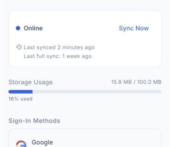 Sync status with storage usage